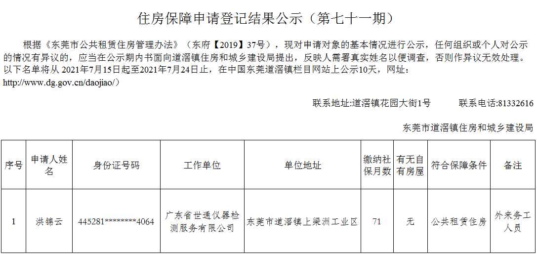 道滘鎮(zhèn)外來務(wù)工、新就業(yè)職工住房保障申請登記結(jié)果公示（第71期 ）.png