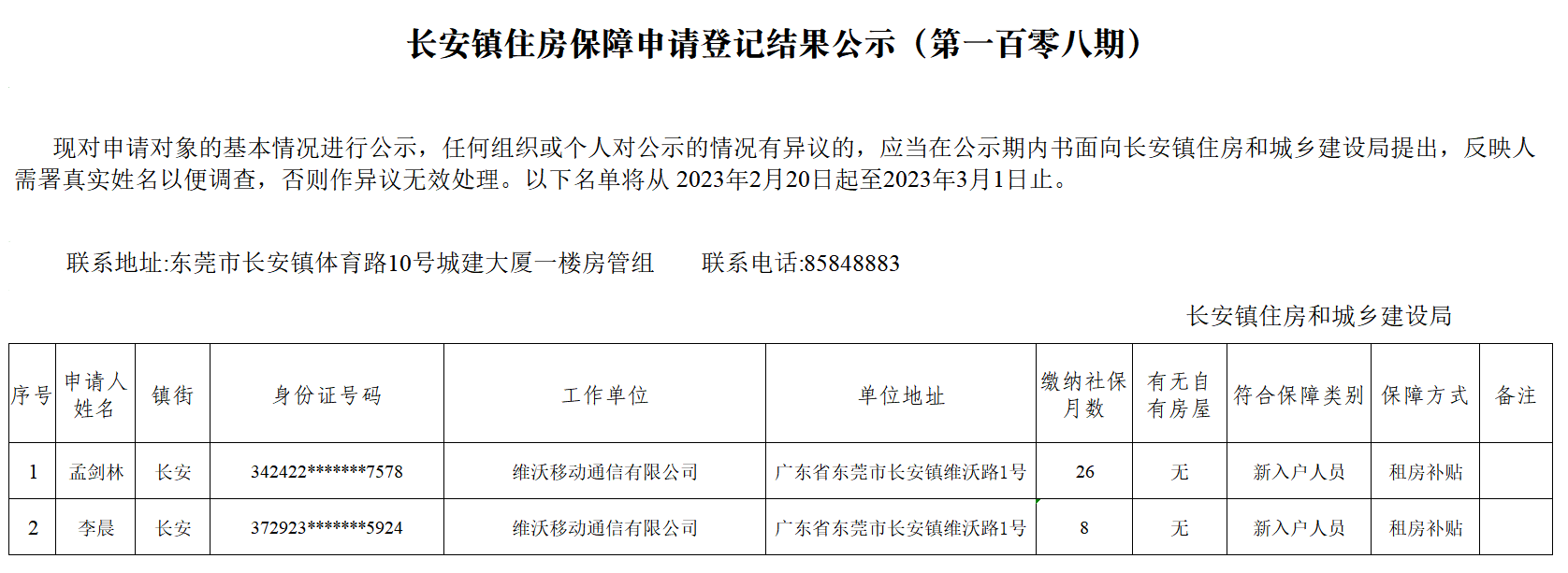 長安鎮(zhèn)住房保障申請登記結(jié)果公示（第一百零八期）.png